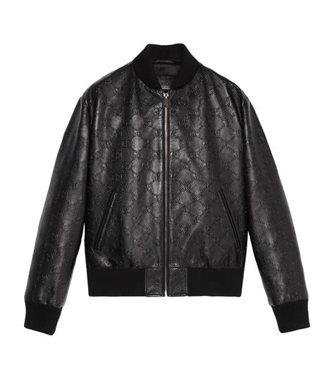 bombers gucci homme|black gg leather bomber jacket.